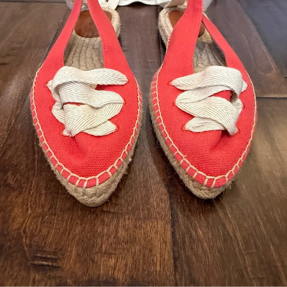 J. Crew Ankle Wrap Espadrille Flats Lace Up Red size 7 Nautical Sailor